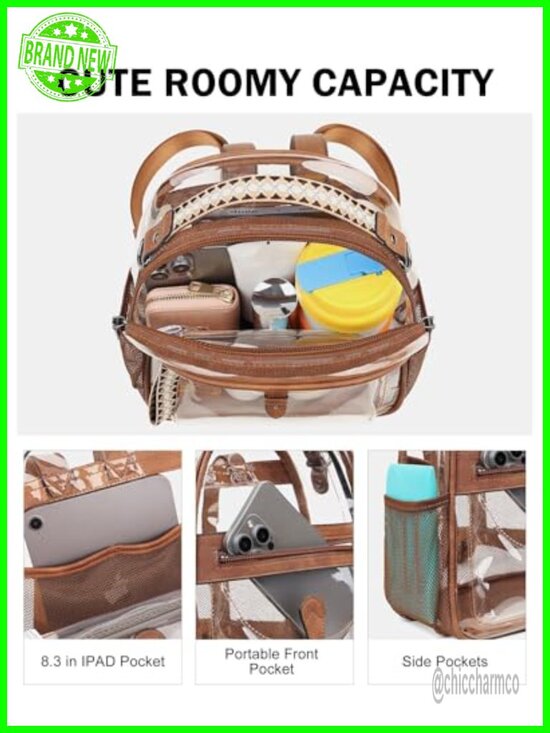 Stadium Approved Clear PVC Backpack Purse, 9x4.5x10, Adjustable Straps main image 5